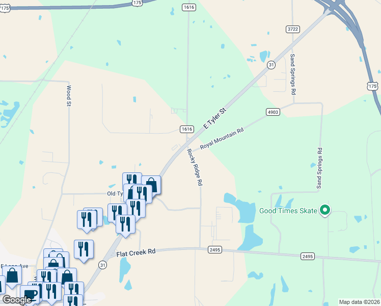 map of restaurants, bars, coffee shops, grocery stores, and more near 1798 Rocky Ridge Road in Athens