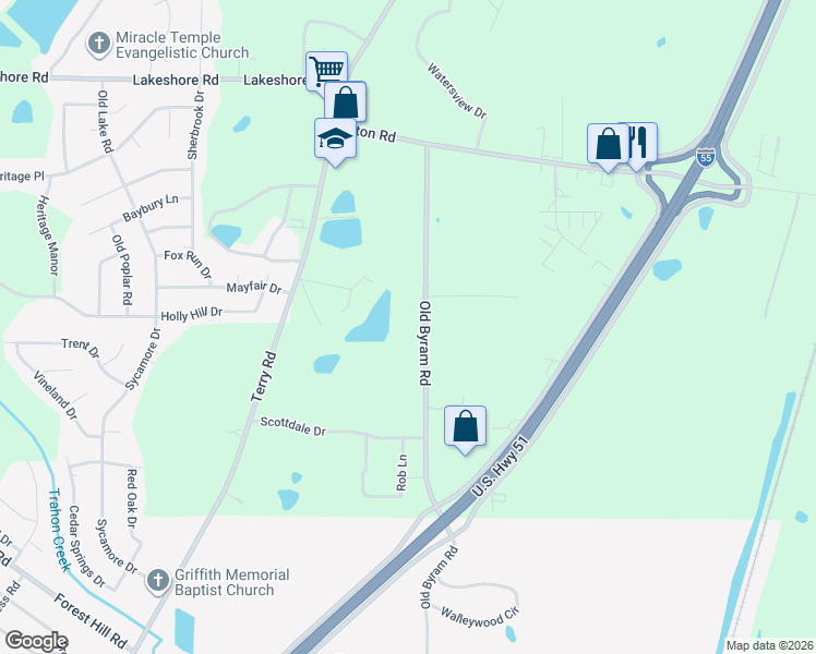 map of restaurants, bars, coffee shops, grocery stores, and more near 4691-4703 Old Byram Road in Jackson