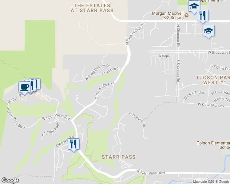 map of restaurants, bars, coffee shops, grocery stores, and more near 3394 West Quail Haven Circle in Tucson