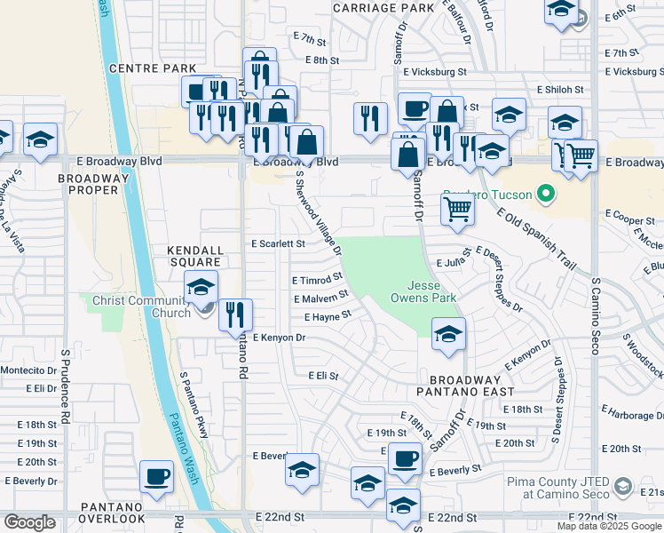 map of restaurants, bars, coffee shops, grocery stores, and more near in Tucson