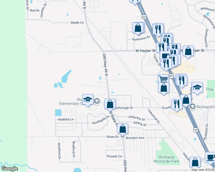 map of restaurants, bars, coffee shops, grocery stores, and more near 200 Spell Drive in Richland