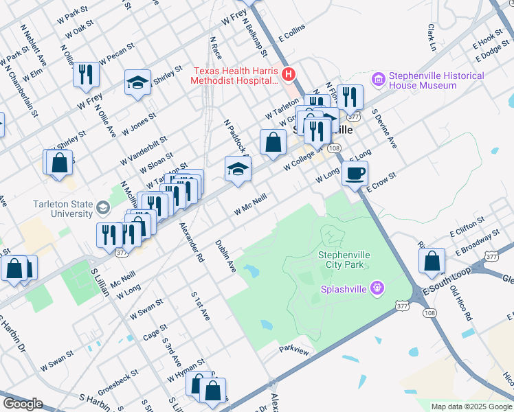 map of restaurants, bars, coffee shops, grocery stores, and more near 790 West Mc Neill in Stephenville