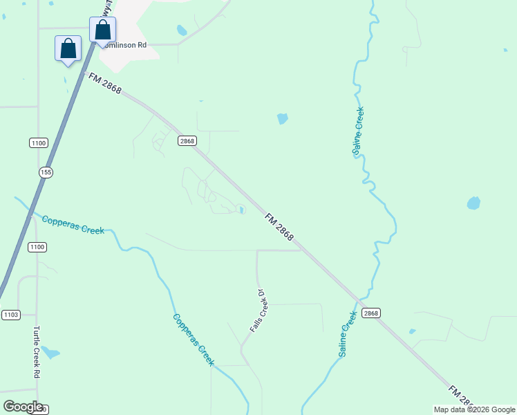 map of restaurants, bars, coffee shops, grocery stores, and more near 13870 FM 2868 in Flint