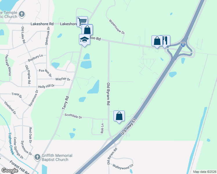 map of restaurants, bars, coffee shops, grocery stores, and more near 4705 Old Byram Road in Jackson