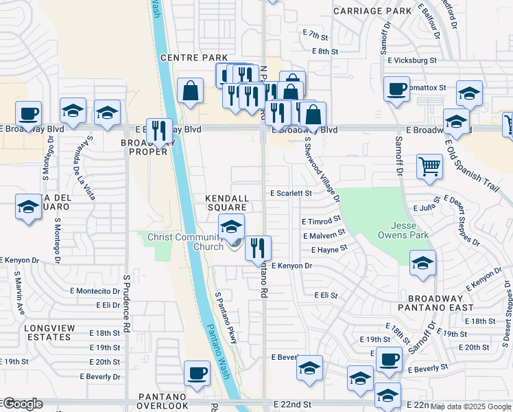 map of restaurants, bars, coffee shops, grocery stores, and more near 7887 East Uhl Street in Tucson