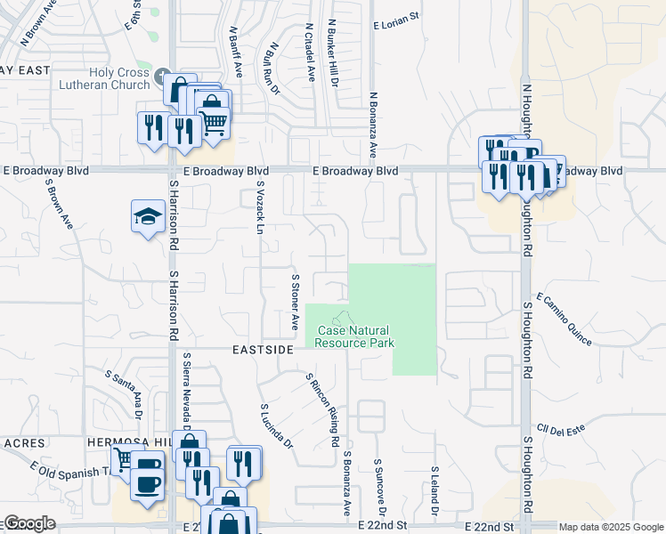 map of restaurants, bars, coffee shops, grocery stores, and more near 9840 Amarosa in Tucson