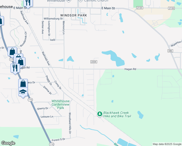 map of restaurants, bars, coffee shops, grocery stores, and more near 1107 Jan Street in Whitehouse