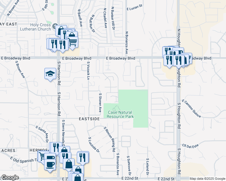 map of restaurants, bars, coffee shops, grocery stores, and more near 9840 Amarosa in Tucson