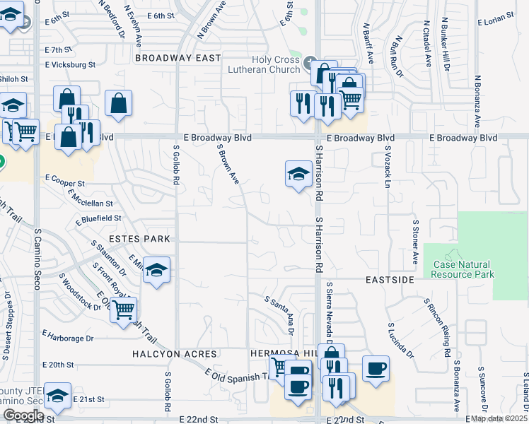 map of restaurants, bars, coffee shops, grocery stores, and more near 9311 East Stefan Road in Tucson