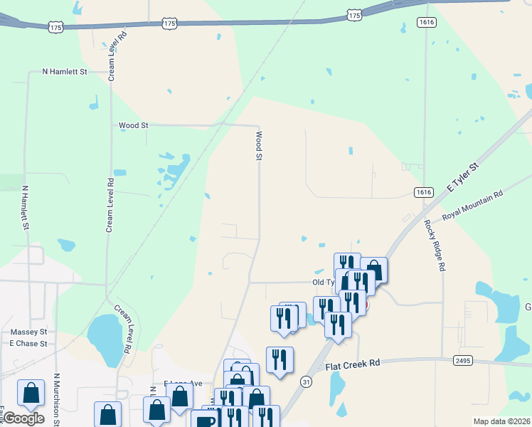 map of restaurants, bars, coffee shops, grocery stores, and more near 660 Wood Street in Athens