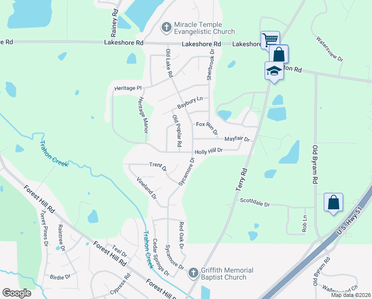 map of restaurants, bars, coffee shops, grocery stores, and more near 208 Holly Hill Drive in Jackson