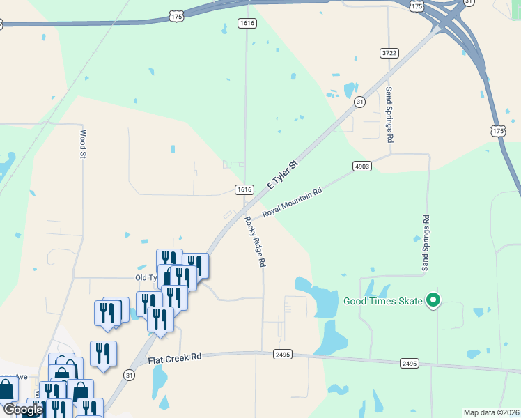 map of restaurants, bars, coffee shops, grocery stores, and more near 1803 Texas 31 Business in Athens