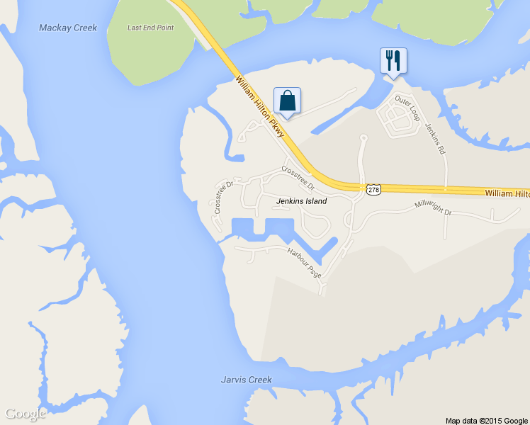 map of restaurants, bars, coffee shops, grocery stores, and more near 5 Yacht Club Drive in Hilton Head Island