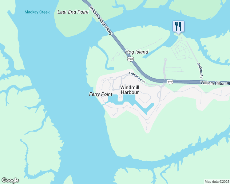 map of restaurants, bars, coffee shops, grocery stores, and more near 23 Spindle Ln in Hilton Head Island