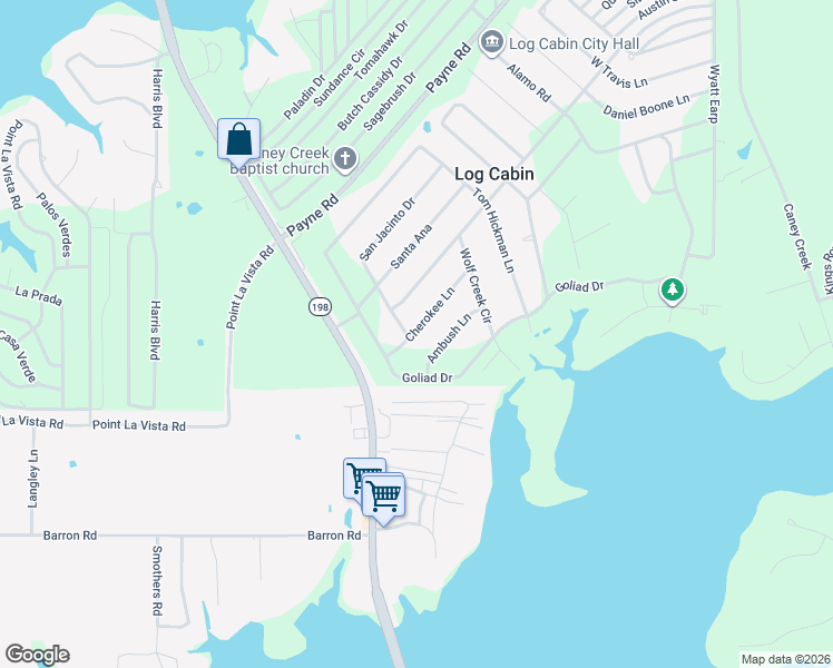 map of restaurants, bars, coffee shops, grocery stores, and more near 14592 Cherokee Lane in Log Cabin