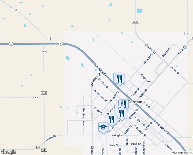 map of restaurants, bars, coffee shops, grocery stores, and more near 111 Crescent Street in Gorman