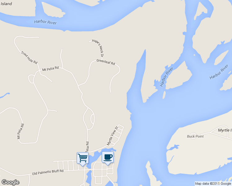 map of restaurants, bars, coffee shops, grocery stores, and more near 87 Greenleaf Road in Bluffton