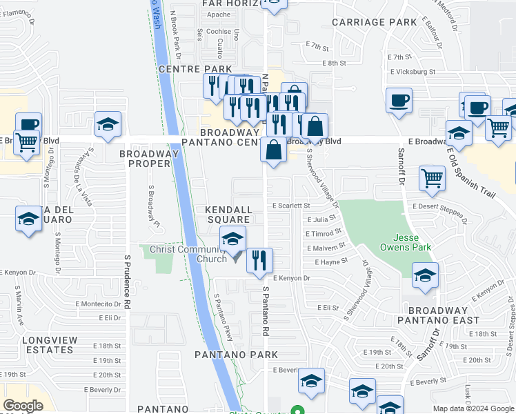map of restaurants, bars, coffee shops, grocery stores, and more near 7887 East Uhl Street in Tucson