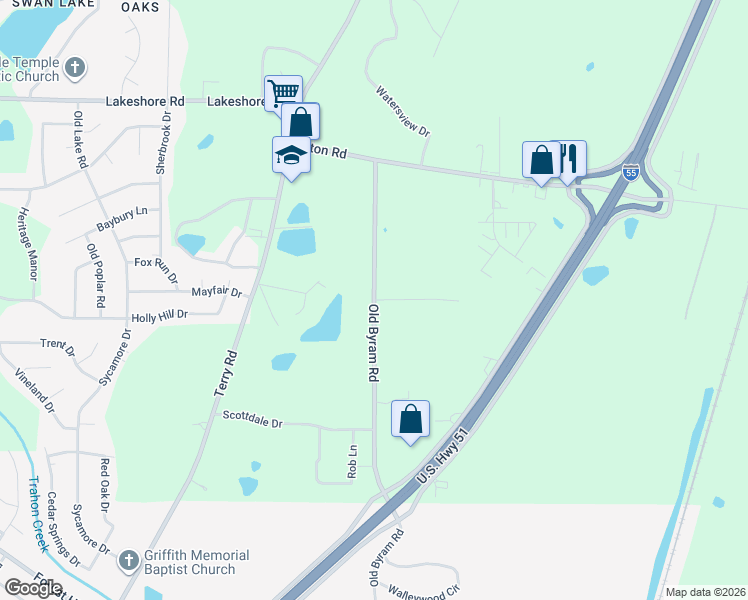 map of restaurants, bars, coffee shops, grocery stores, and more near 4691 Old Byram Road in Jackson