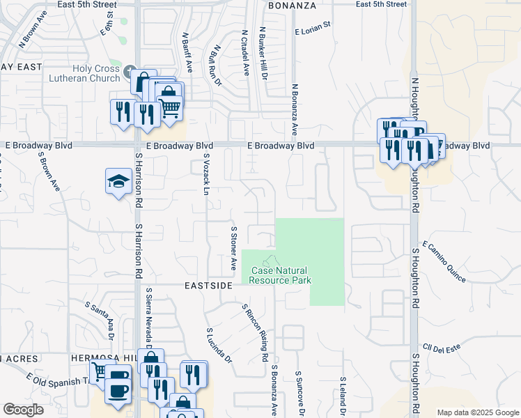 map of restaurants, bars, coffee shops, grocery stores, and more near 9840 Amarosa in Tucson