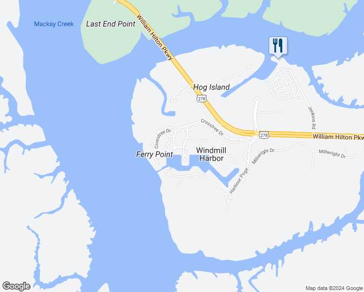 map of restaurants, bars, coffee shops, grocery stores, and more near 5 Yacht Club Drive in Hilton Head Island