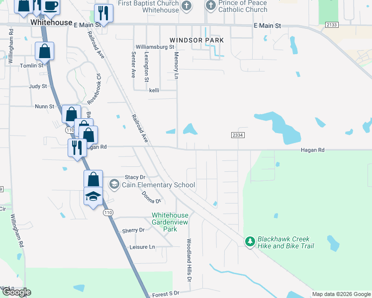 map of restaurants, bars, coffee shops, grocery stores, and more near 664 Hagan Road in Whitehouse