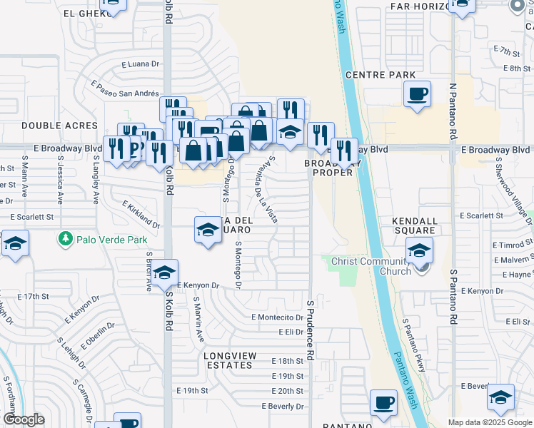 map of restaurants, bars, coffee shops, grocery stores, and more near 7341 East Calle Arturo in Tucson