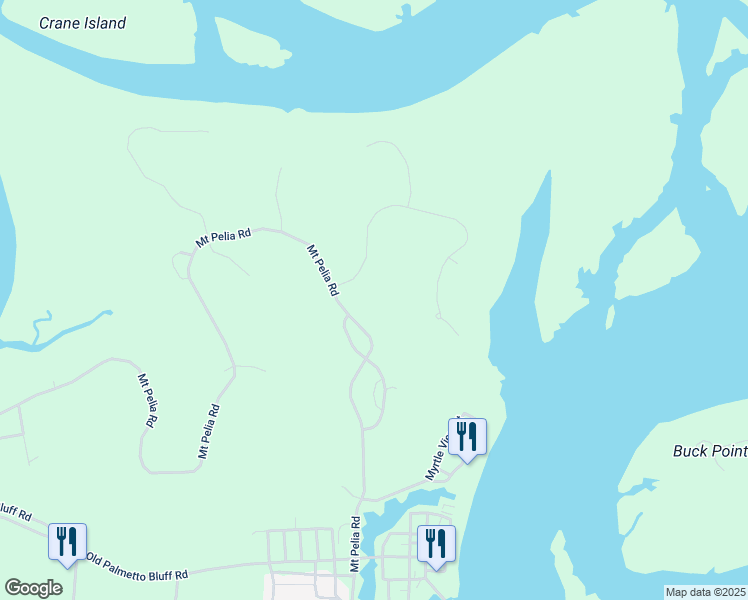 map of restaurants, bars, coffee shops, grocery stores, and more near 237 Mount Pelia Road in Bluffton