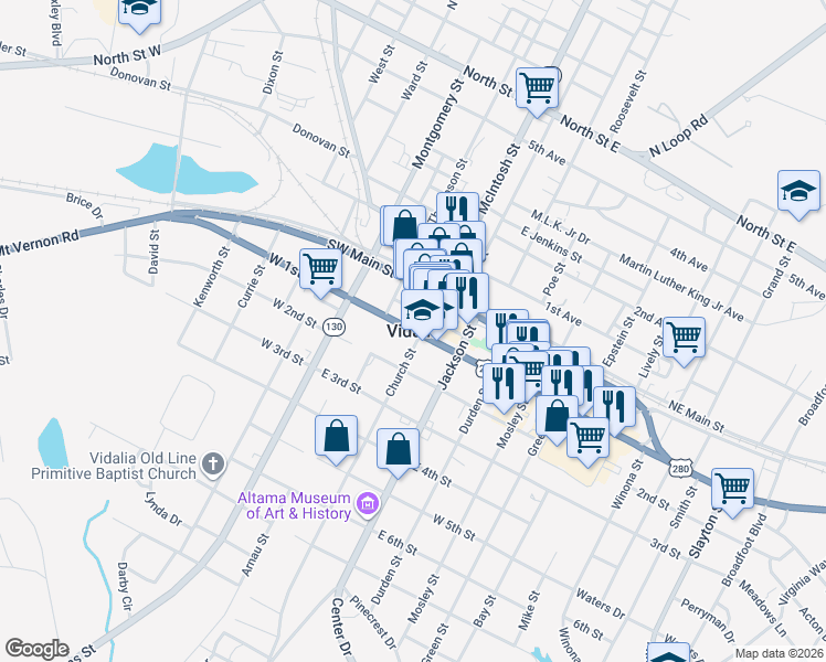 map of restaurants, bars, coffee shops, grocery stores, and more near in Vidalia