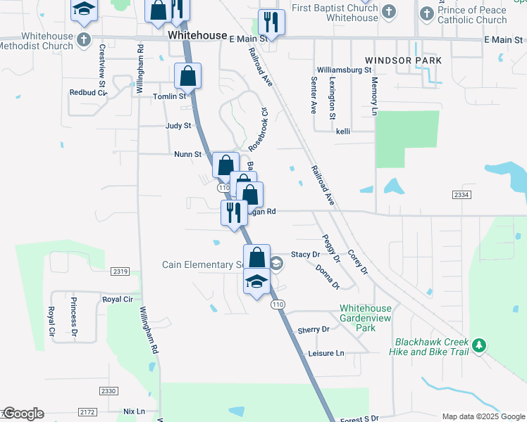 map of restaurants, bars, coffee shops, grocery stores, and more near 98 Barbara Dr in Whitehouse
