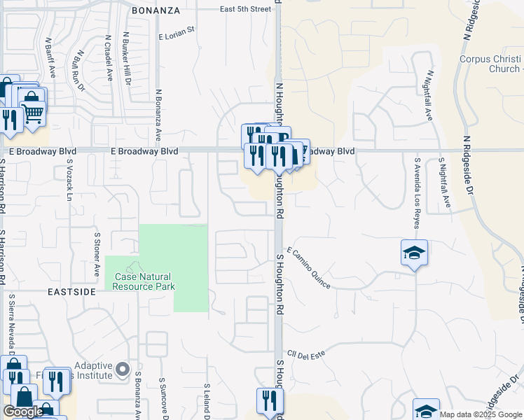 map of restaurants, bars, coffee shops, grocery stores, and more near 256 South Ridgefield Avenue in Tucson