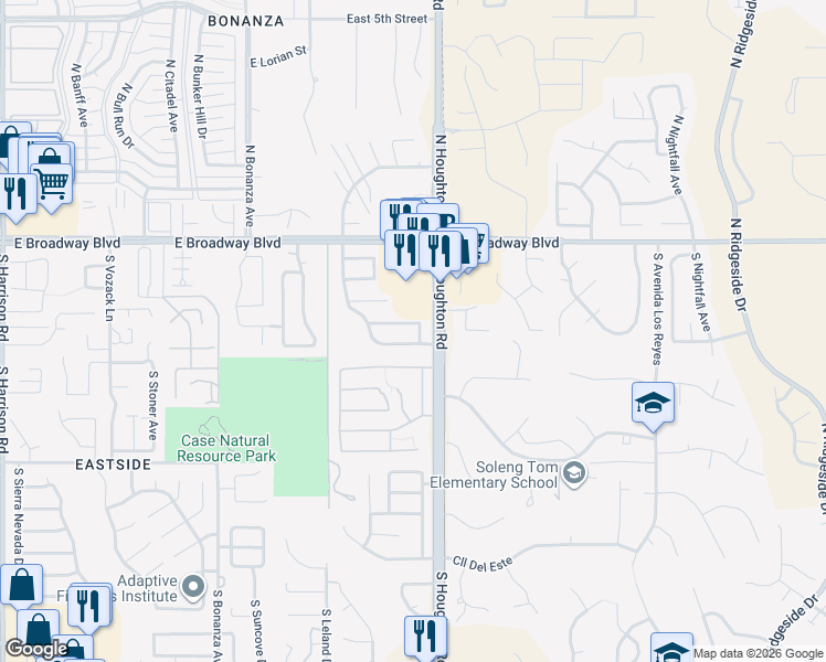 map of restaurants, bars, coffee shops, grocery stores, and more near 10271 East Covington Street in Tucson