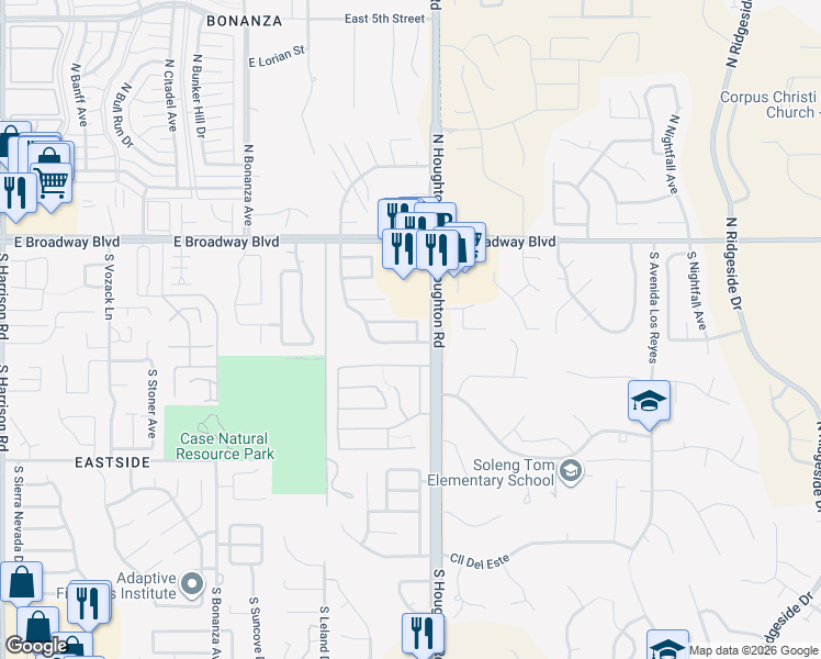 map of restaurants, bars, coffee shops, grocery stores, and more near 10271 East Covington Street in Tucson