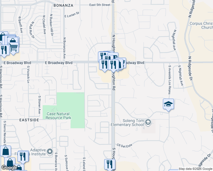 map of restaurants, bars, coffee shops, grocery stores, and more near 244 South Ridgefield Avenue in Tucson