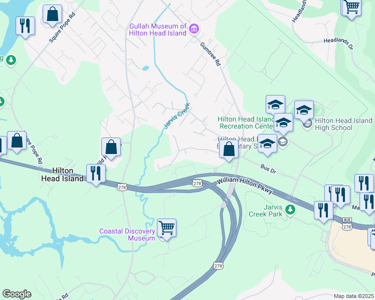 map of restaurants, bars, coffee shops, grocery stores, and more near 444 Marsh Point Drive in Hilton Head Island