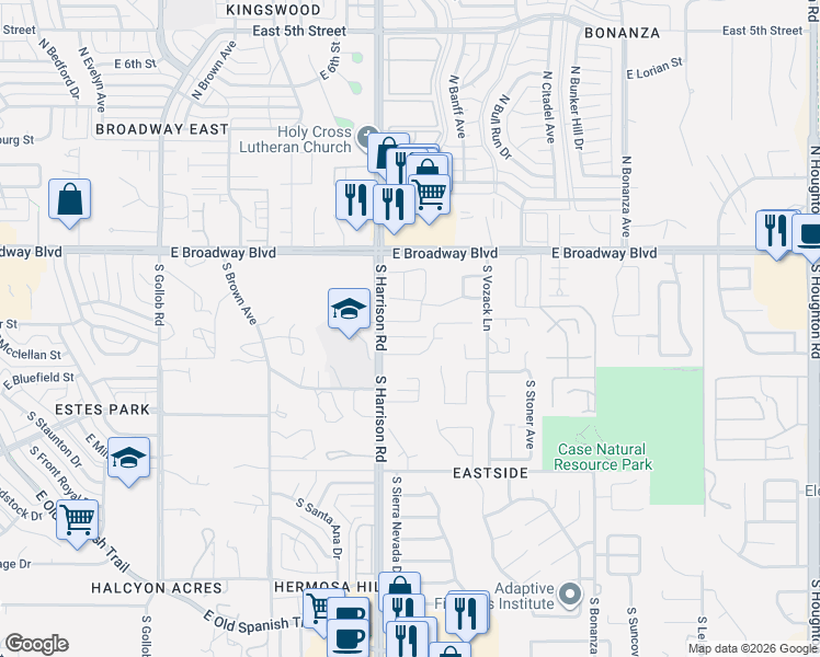 map of restaurants, bars, coffee shops, grocery stores, and more near 9563 East Gershon Lane in Tucson