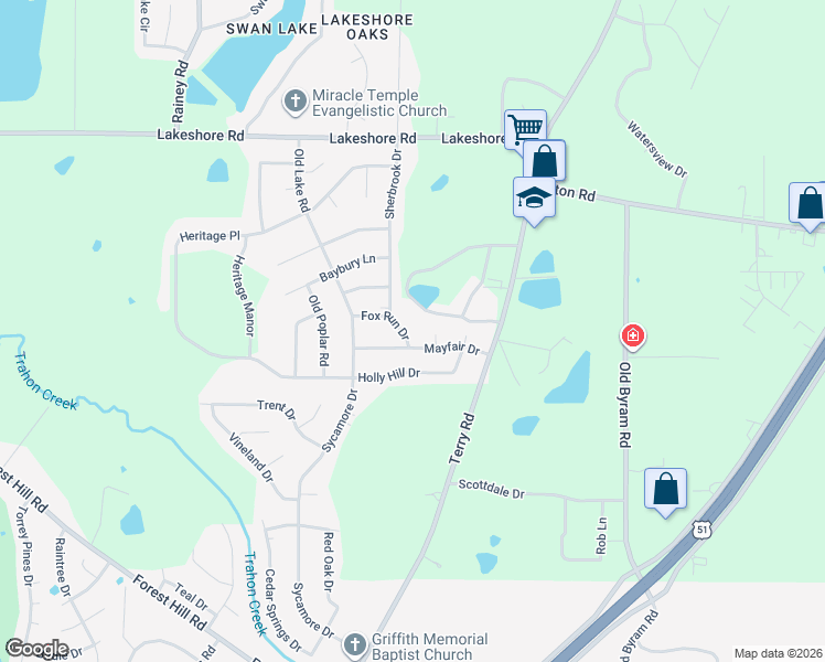 map of restaurants, bars, coffee shops, grocery stores, and more near 116 Fox Run Drive in Jackson