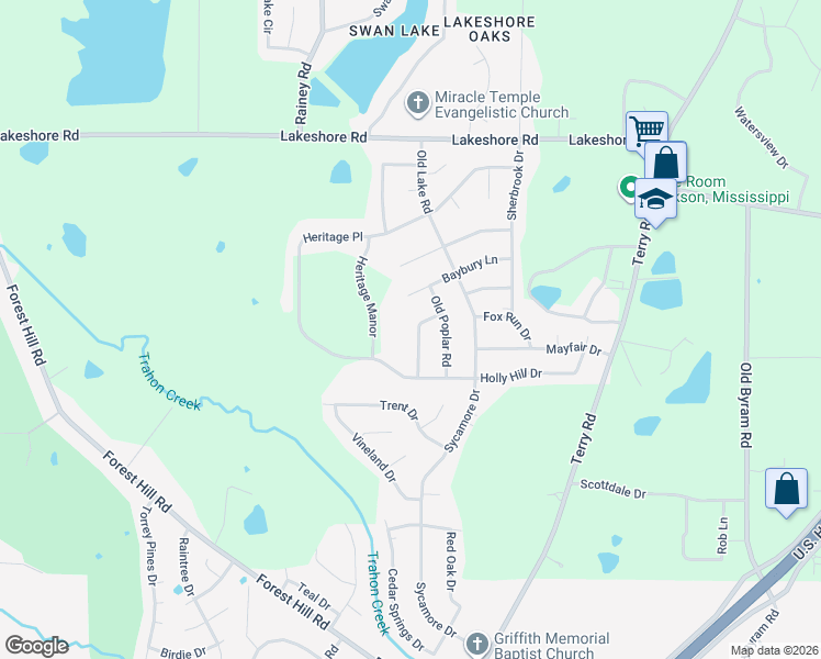 map of restaurants, bars, coffee shops, grocery stores, and more near 4725 Satinwood Road in Jackson