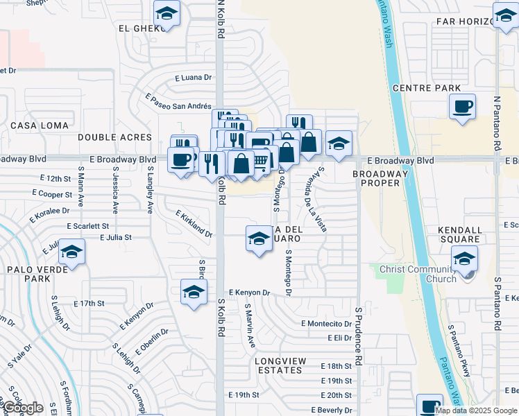 map of restaurants, bars, coffee shops, grocery stores, and more near 201 South Kolb Road in Tucson