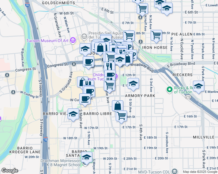 map of restaurants, bars, coffee shops, grocery stores, and more near 35 East Mc Cormick Street in Tucson