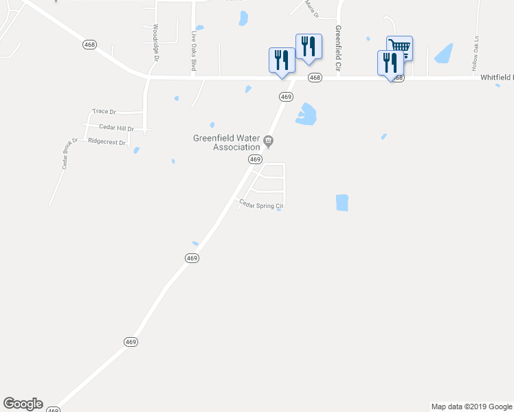 map of restaurants, bars, coffee shops, grocery stores, and more near Cedar Spring Circle in Pearl