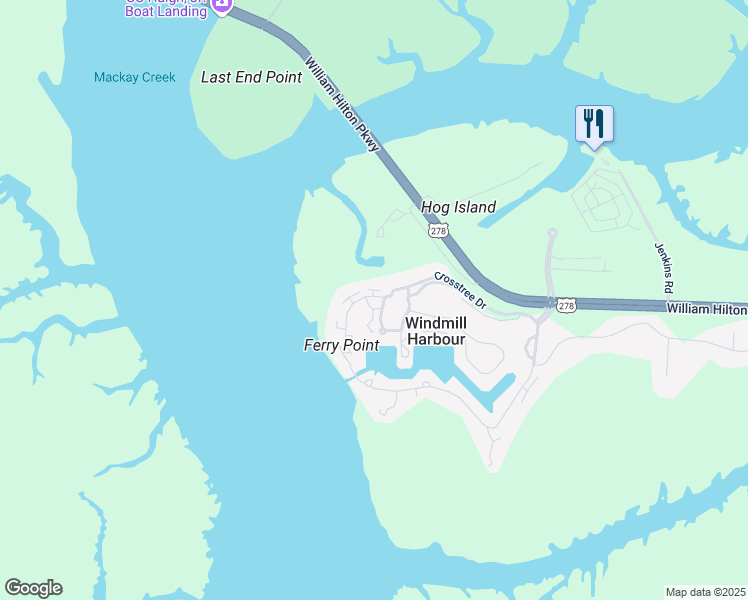 map of restaurants, bars, coffee shops, grocery stores, and more near 55 Spindle Lane in Hilton Head Island