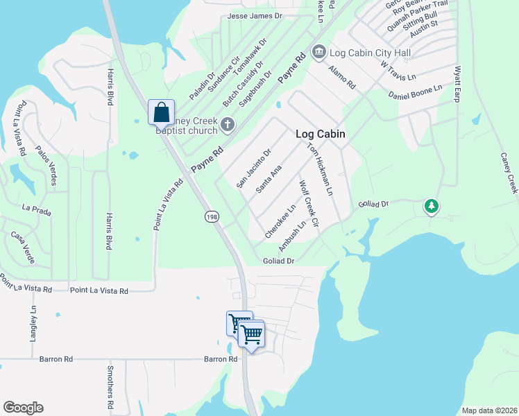 map of restaurants, bars, coffee shops, grocery stores, and more near 14596 Davy Crockett Row in Malakoff