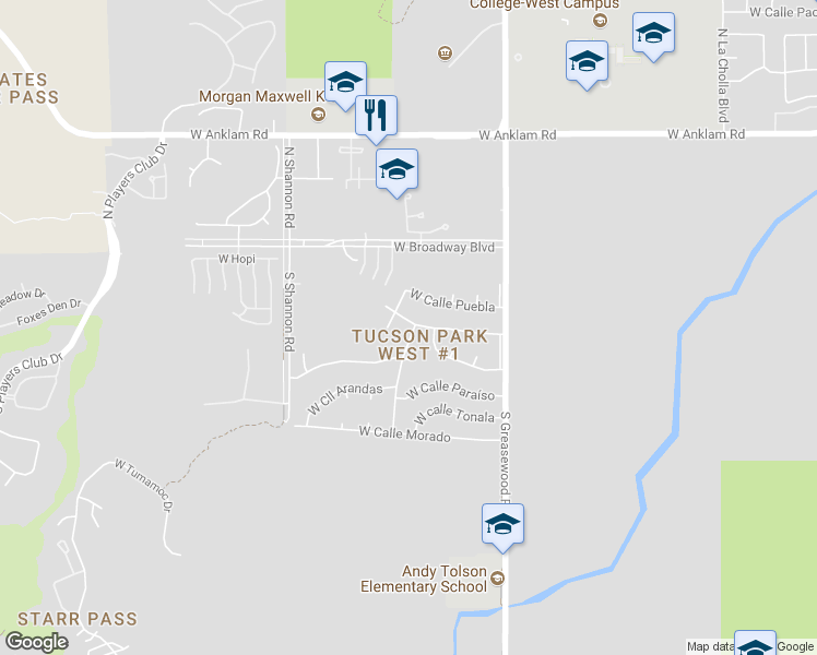 map of restaurants, bars, coffee shops, grocery stores, and more near 50 South Avenida Del Porvenir in Tucson