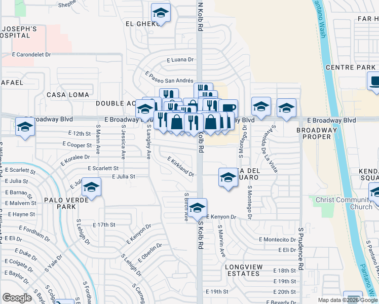 map of restaurants, bars, coffee shops, grocery stores, and more near 7022 East Bonnie Brae Drive in Tucson