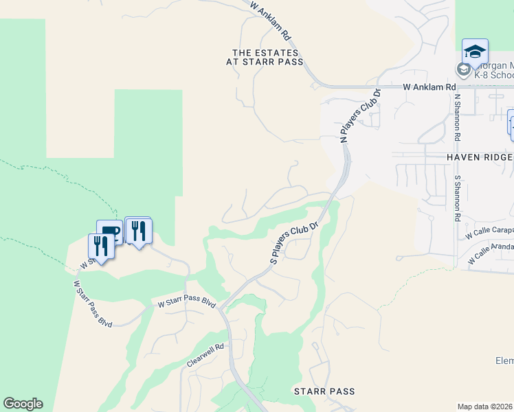 map of restaurants, bars, coffee shops, grocery stores, and more near 3572 West Foxes Meadow Drive in Tucson