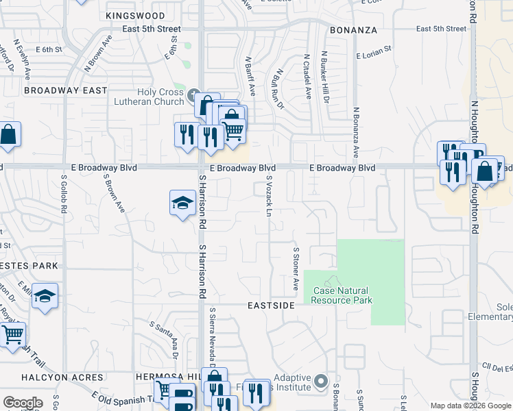 map of restaurants, bars, coffee shops, grocery stores, and more near 9635 East Salvatore Place in Tucson