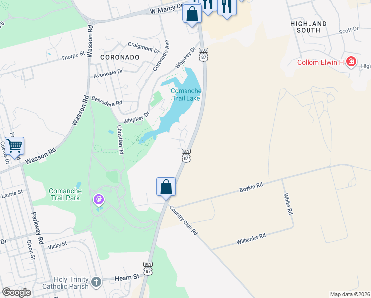 map of restaurants, bars, coffee shops, grocery stores, and more near 17 Village Road in Big Spring