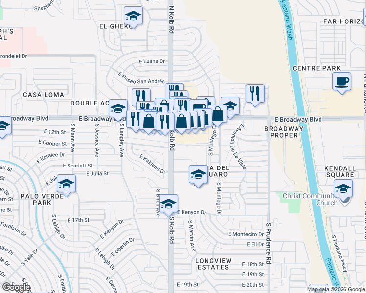 map of restaurants, bars, coffee shops, grocery stores, and more near 209 South Kolb Road in Tucson