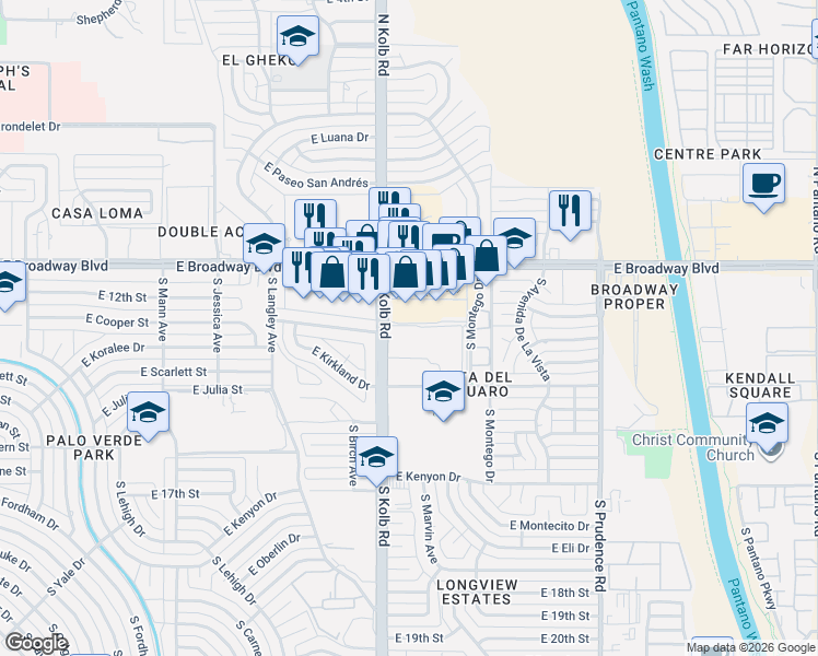 map of restaurants, bars, coffee shops, grocery stores, and more near 209 South Kolb Road in Tucson